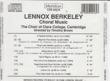 LENNOX BERKELEY - .Choral Music; - CDE 84216