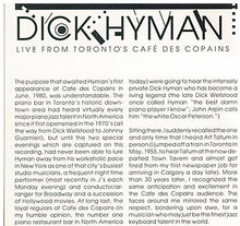 DICK HYMAN 'Live from Toronto's Cafe des Copains' - MACD 622