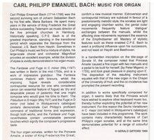 C.P.E. BACH - Music for Organ - CDE 84318